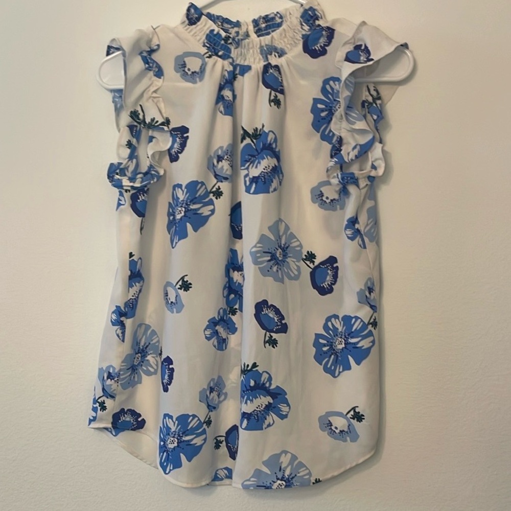 LOFT Blue and White Floral Top